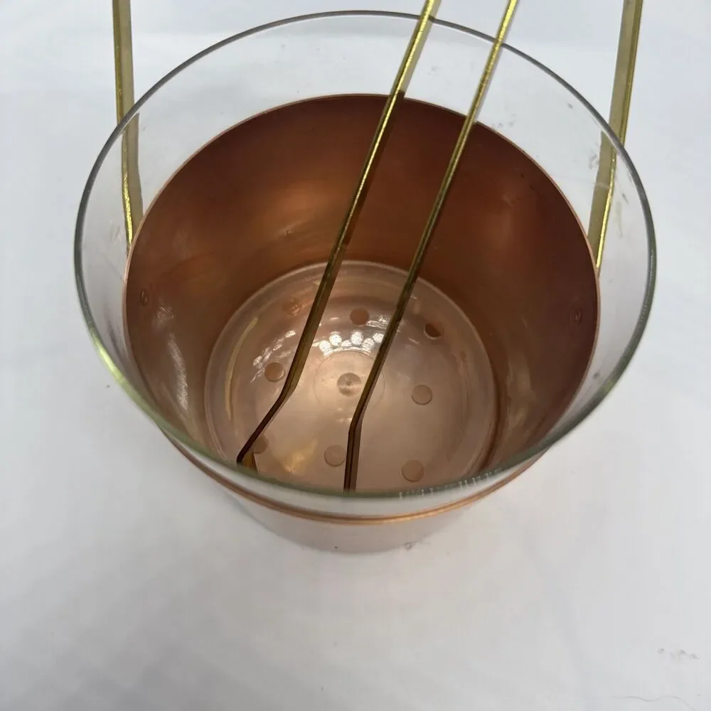 Copper Glass Ice Cube Container Ice Bucket with Pliers Vintage 1960s - 1970s